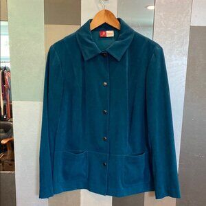 JM Collection Teal Blue Button-Up Faux Suede Women's Jacket